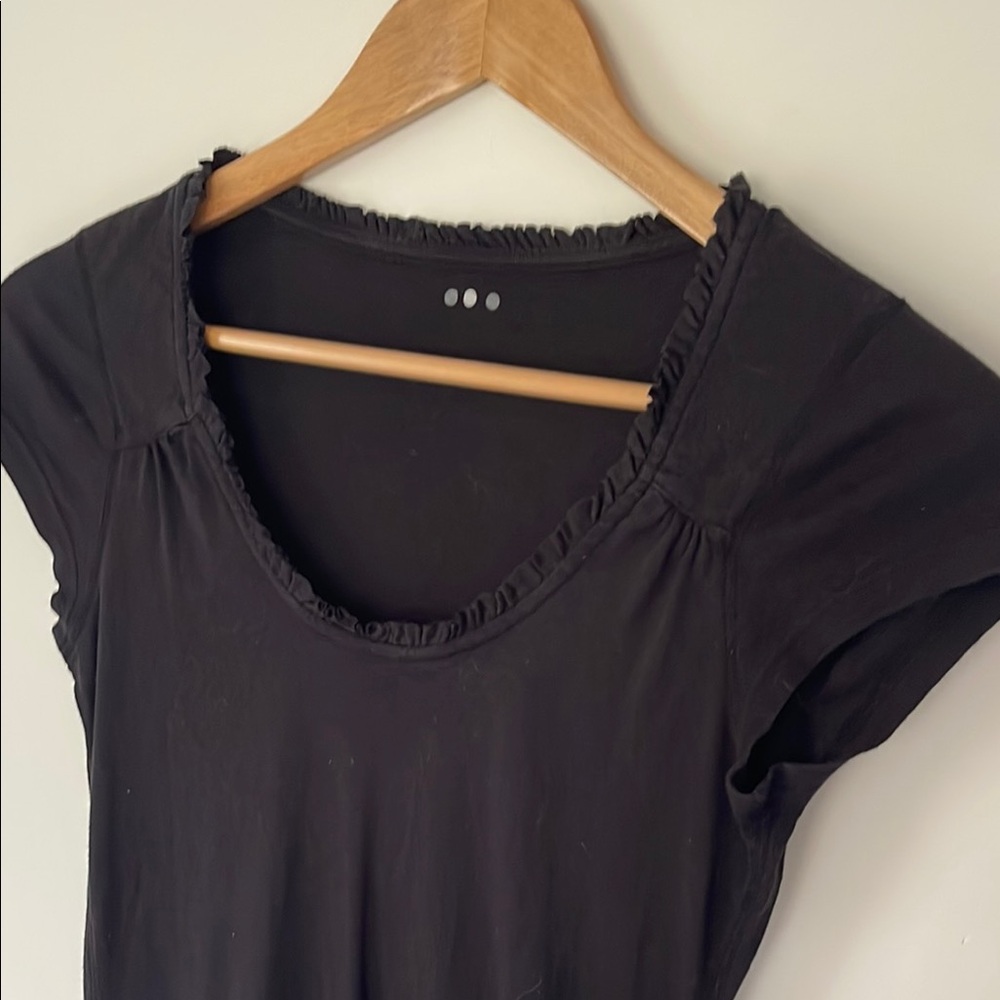 Three Dot Black Ruffle Scoop Neck Top